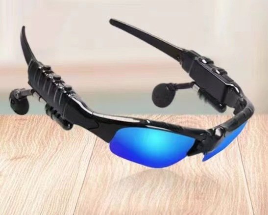Smart Bluetooth sunglasses with wireless headset and mic, blue frame